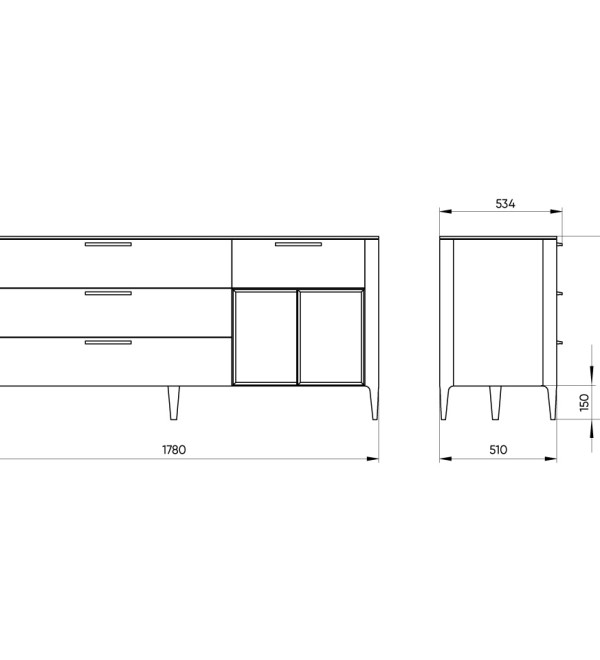 Тумба Type oak 4 ящика 2 полки ширина 180 см (серый)