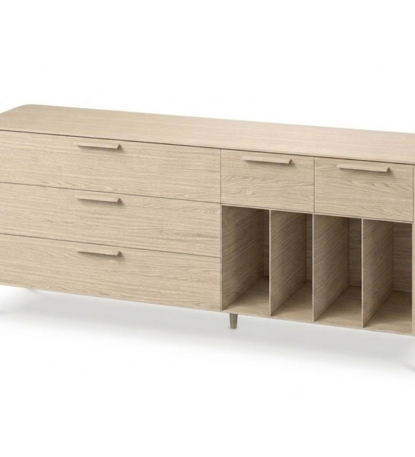 Тумба Type oak 5 ящиков 4 полки ширина 200 см (беленый дуб)