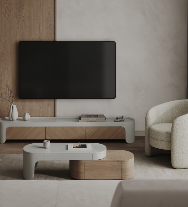Тумба Lagom nova под ТВ 3 ящика ширина 200 см (светло-серый, дуб)