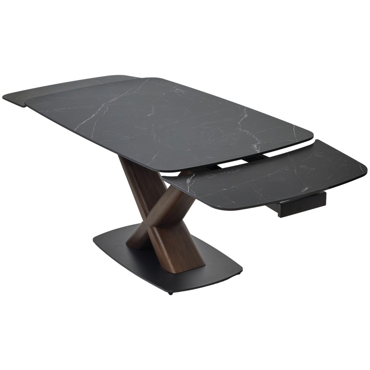 Стол БЛАНКО (BLANCO) 160 цвет ЧЕРНЫЙ МРАМОР МАТОВЫЙ (MATT BLACK MARBLE SOLID CERAMIC / ОРЕХ, ®DISAUR