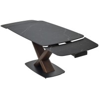 Стол БЛАНКО (BLANCO) 160 цвет ЧЕРНЫЙ МРАМОР МАТОВЫЙ (MATT BLACK MARBLE SOLID CERAMIC / ОРЕХ, ®DISAUR