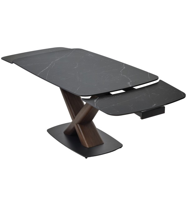Стол БЛАНКО (BLANCO) 160 цвет ЧЕРНЫЙ МРАМОР МАТОВЫЙ (MATT BLACK MARBLE SOLID CERAMIC / ОРЕХ, ®DISAUR
