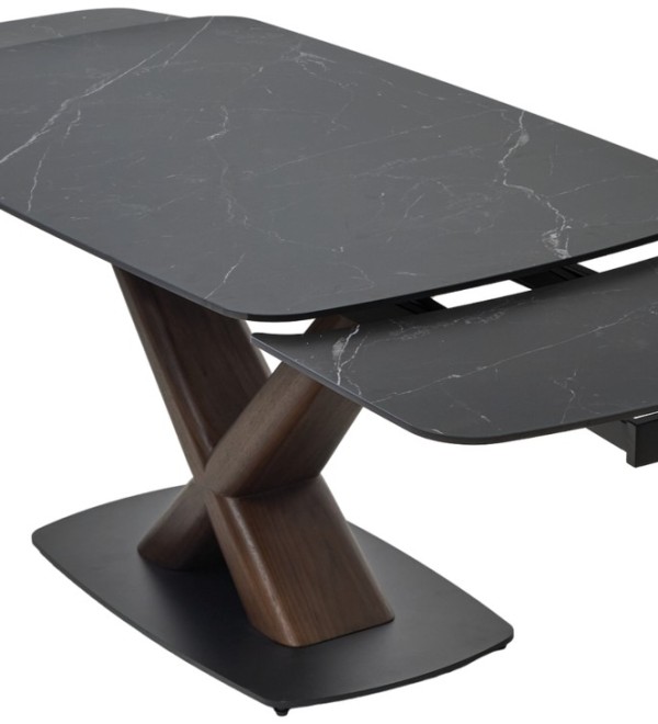 Стол БЛАНКО (BLANCO) 160 цвет ЧЕРНЫЙ МРАМОР МАТОВЫЙ (MATT BLACK MARBLE SOLID CERAMIC / ОРЕХ, ®DISAUR