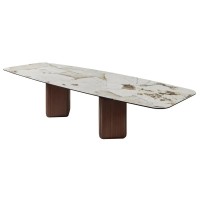 Стол ТЕРРА (TERRA) 240-360 Бежевый мрамор TL-331, испанская керамика / орех, ®DISAUR