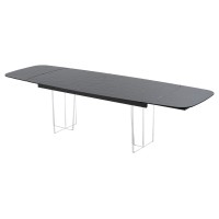 Стол ЛАУРИТЦ (LAURITS) 200 цвет ЧЕРНЫЙ (GREY), стекло BUBBLE / Прозрачный каркас ®DISAUR