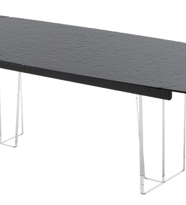 Стол ЛАУРИТЦ (LAURITS) 200 цвет ЧЕРНЫЙ (GREY), стекло BUBBLE  / Прозрачный каркас ®DISAUR