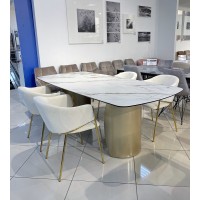 Стол БРОНТЕ (BRONTE) 220 цвет KL-188 Бело-коричневый мрамор керамика/ ШАМПАНЬ, ®DISAUR