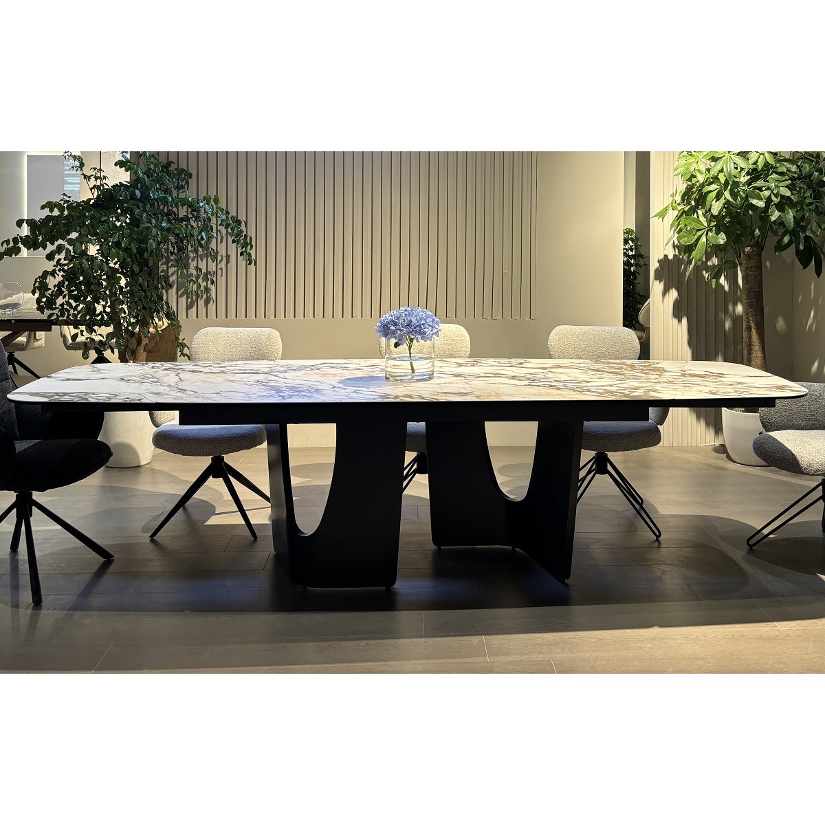 Стол БИРГЕР (BIRGER) 200 цвет KL-188 Бело-коричневый мрамор/ Темно-серый, ®DISAUR