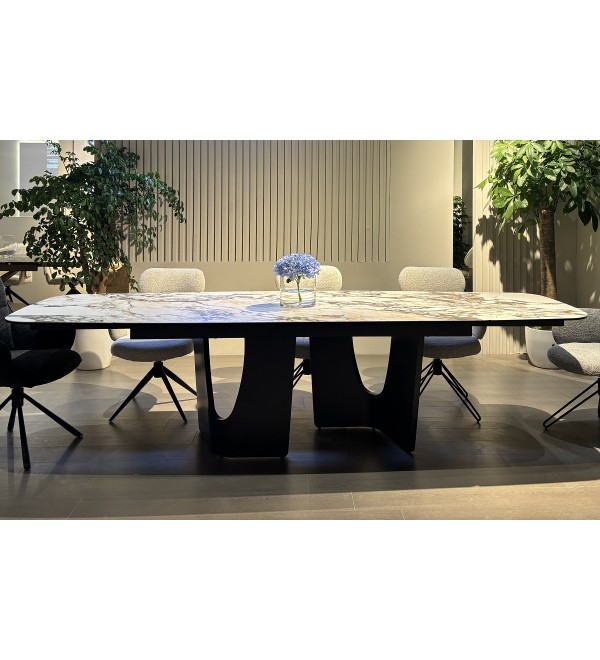 Стол БИРГЕР (BIRGER) 200 цвет KL-188 Бело-коричневый мрамор/ Темно-серый, ®DISAUR
