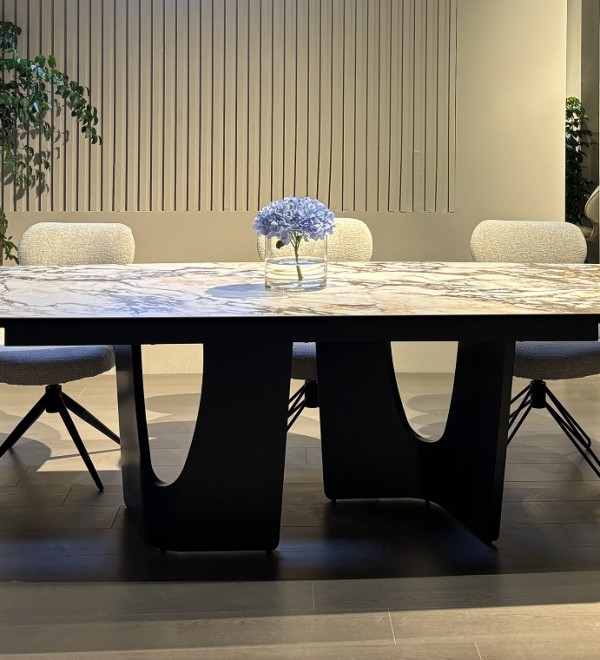 Стол БИРГЕР (BIRGER) 200 цвет KL-188 Бело-коричневый мрамор/ Темно-серый, ®DISAUR