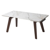 Стол БЭТИС (BETIS) 180 цвет Мрамор (MATTE GILDED WHITE SOLID CERAMIC) / Орех (WALNUT), ®DISAUR