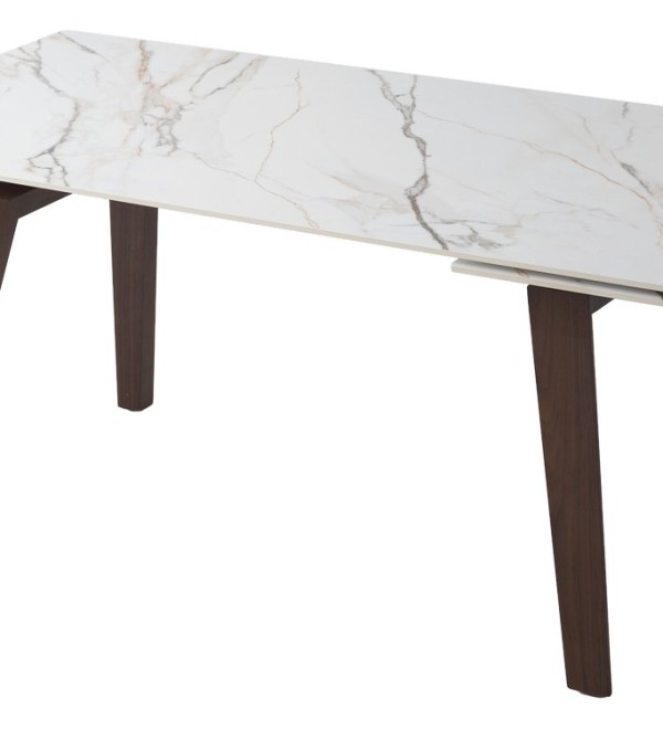 Стол БЭТИС (BETIS) 180 цвет Мрамор (MATTE GILDED WHITE SOLID CERAMIC) / Орех (WALNUT), ®DISAUR