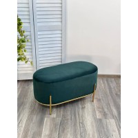 Пуф для гостиной ЗЕН (ZEN) цвет BLUVEL-78 зеленый, велюр / золотой каркасy