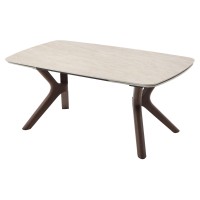 Стол КИРАН (KIRAN) 180 БЕЖЕВЫЙ МРАМОР (MATTE SICILY BEIGE SOLID CERAMIC) / Орех темный, ®DISAUR