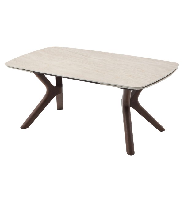 Стол КИРАН (KIRAN) 180 БЕЖЕВЫЙ МРАМОР (MATTE SICILY BEIGE SOLID CERAMIC) / Орех темный, ®DISAUR