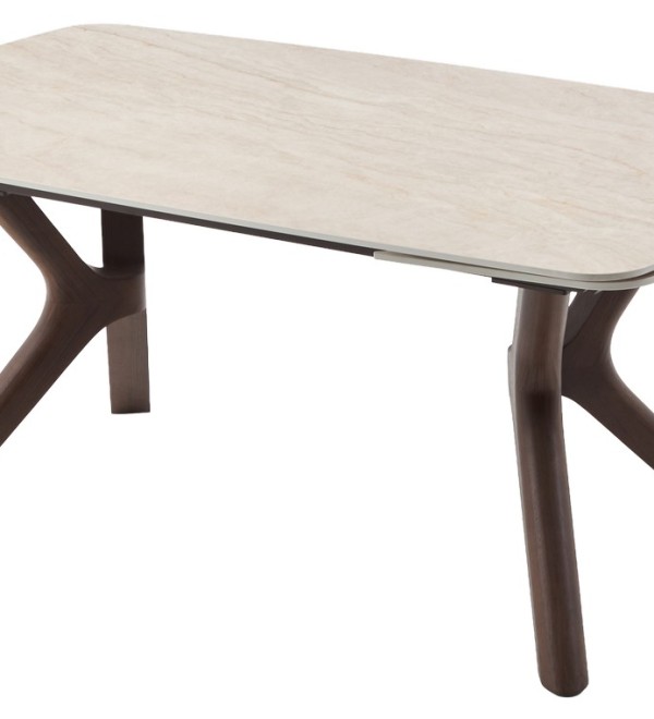 Стол КИРАН (KIRAN) 180 БЕЖЕВЫЙ МРАМОР (MATTE SICILY BEIGE SOLID CERAMIC) / Орех темный, ®DISAUR