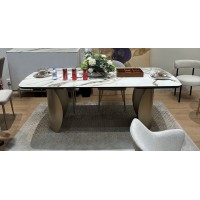 Стол БРОНТЕ (BRONTE) 200 раскл. KL-188 Цвет Бело-коричневый мрамор керамика/ ШАМПАНЬ, ®DISAUR
