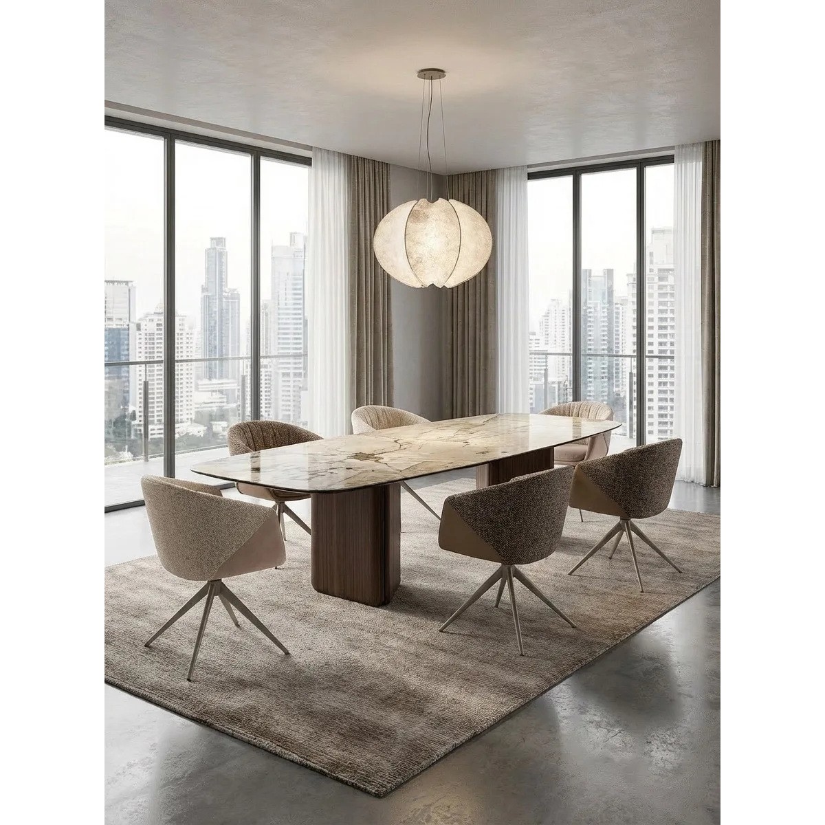 Стол ТЕРРА (TERRA) 240-360 Бежевый мрамор TL-331, испанская керамика / орех, ®DISAUR