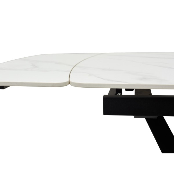 Стол АЛАТРИ (ALATRI) 120 цвет БЕЛЫЙ МРАМОР МАТОВЫЙ (MATT WHITE MARBLE) керамика / ЧЕРНЫЙ, ®DISAUR