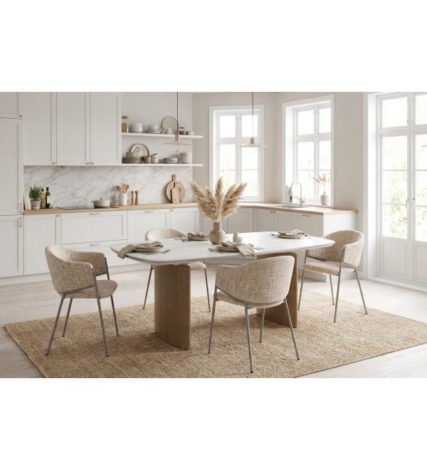 Стол КАЛВИН (CALVIN) 180 цвет КАРРАРА (SEMI-POLISHED SNOW CARRARA SOLID CERAMIC / СЕРЫЙ ДУБ, ®DISAUR