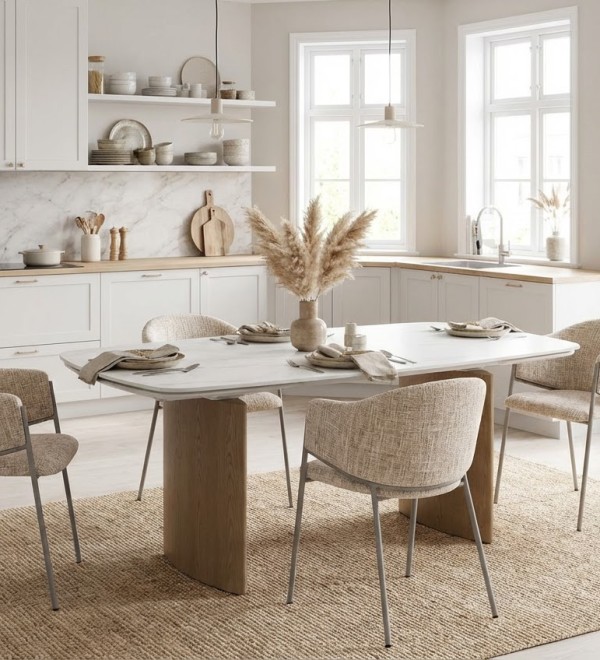 Стол КАЛВИН (CALVIN) 180 цвет КАРРАРА (SEMI-POLISHED SNOW CARRARA SOLID CERAMIC / СЕРЫЙ ДУБ, ®DISAUR