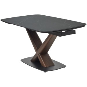 Стол БЛАНКО (BLANCO) 160 цвет ЧЕРНЫЙ МРАМОР МАТОВЫЙ (MATT BLACK MARBLE SOLID CERAMIC / ОРЕХ, ®DISAUR
