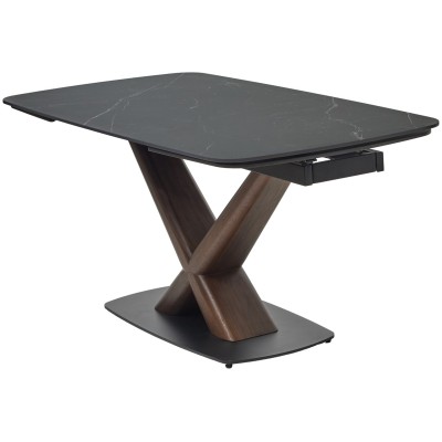 Стол БЛАНКО (BLANCO) 160 цвет ЧЕРНЫЙ МРАМОР МАТОВЫЙ (MATT BLACK MARBLE SOLID CERAMIC / ОРЕХ, ®DISAUR