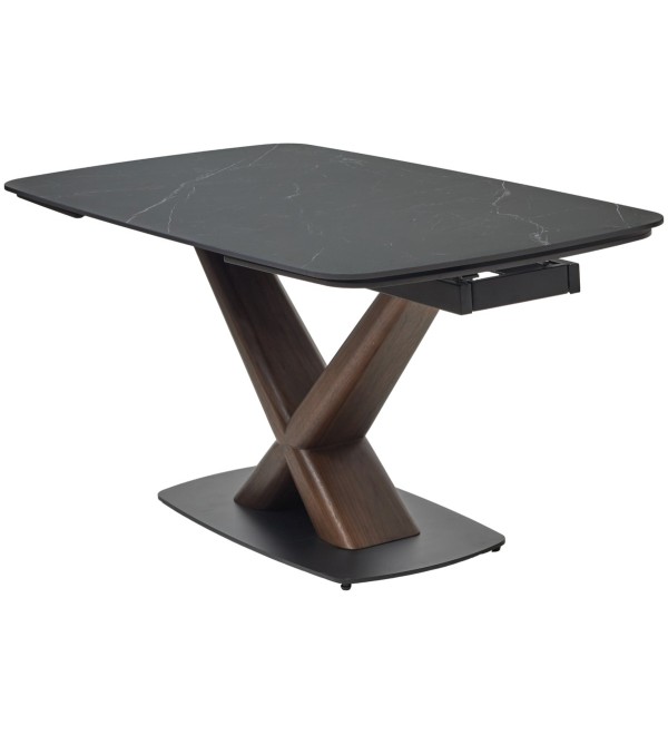 Стол БЛАНКО (BLANCO) 160 цвет ЧЕРНЫЙ МРАМОР МАТОВЫЙ (MATT BLACK MARBLE SOLID CERAMIC / ОРЕХ, ®DISAUR