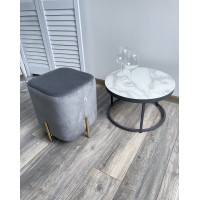 Пуф для гостиной АРЕС (ARES) цвет BLUVEL-14 серый / золотой