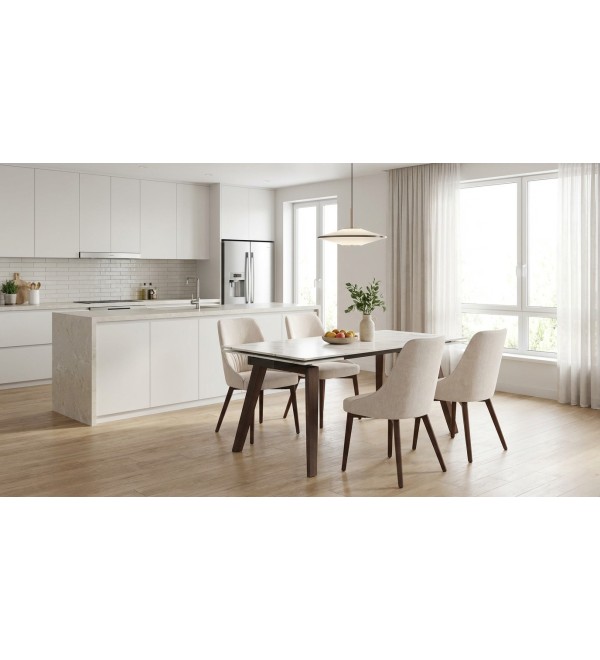 Стол БЭТИС (BETIS) 180 цвет Мрамор (MATTE GILDED WHITE SOLID CERAMIC) / Орех (WALNUT), ®DISAUR