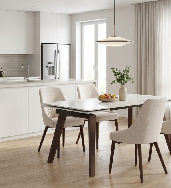 Стол БЭТИС (BETIS) 180 цвет Мрамор (MATTE GILDED WHITE SOLID CERAMIC) / Орех (WALNUT), ®DISAUR