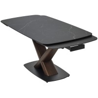Стол БЛАНКО (BLANCO) 160 цвет ЧЕРНЫЙ МРАМОР МАТОВЫЙ (MATT BLACK MARBLE SOLID CERAMIC / ОРЕХ, ®DISAUR