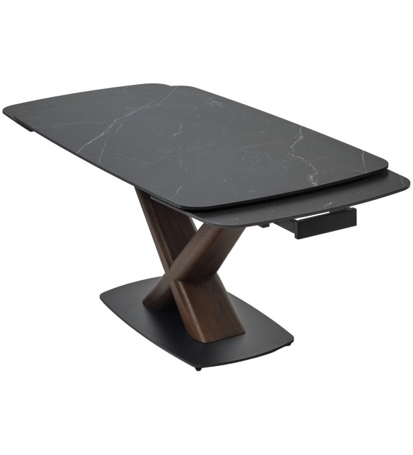 Стол БЛАНКО (BLANCO) 160 цвет ЧЕРНЫЙ МРАМОР МАТОВЫЙ (MATT BLACK MARBLE SOLID CERAMIC / ОРЕХ, ®DISAUR