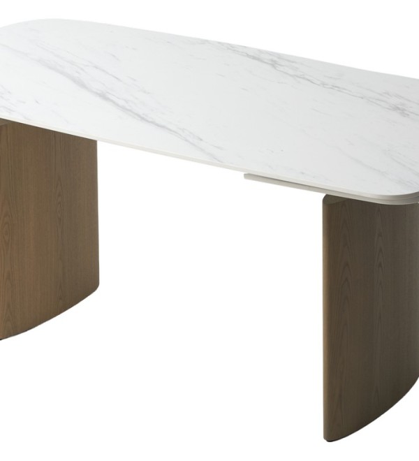 Стол КАЛВИН (CALVIN) 180 цвет КАРРАРА (SEMI-POLISHED SNOW CARRARA SOLID CERAMIC / СЕРЫЙ ДУБ, ®DISAUR