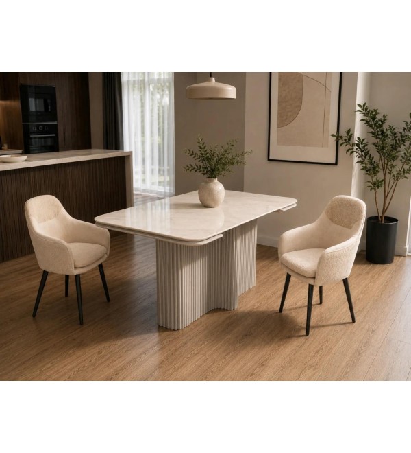 Стол КАЛИПСО МИНИ 140 цвет ONYX SOFT CREAM, керамика / латте каркас