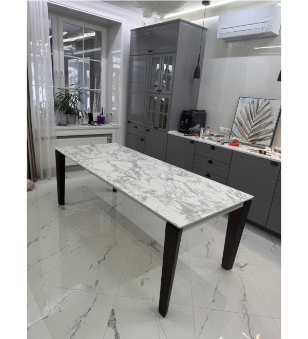 Стол ЭЗМИР (ESMIR) 180 цвет АРАБЕСКАТО (MATTE ARABESCATO SOLID CERAMIC) / ОРЕХ, ®DISAUR
