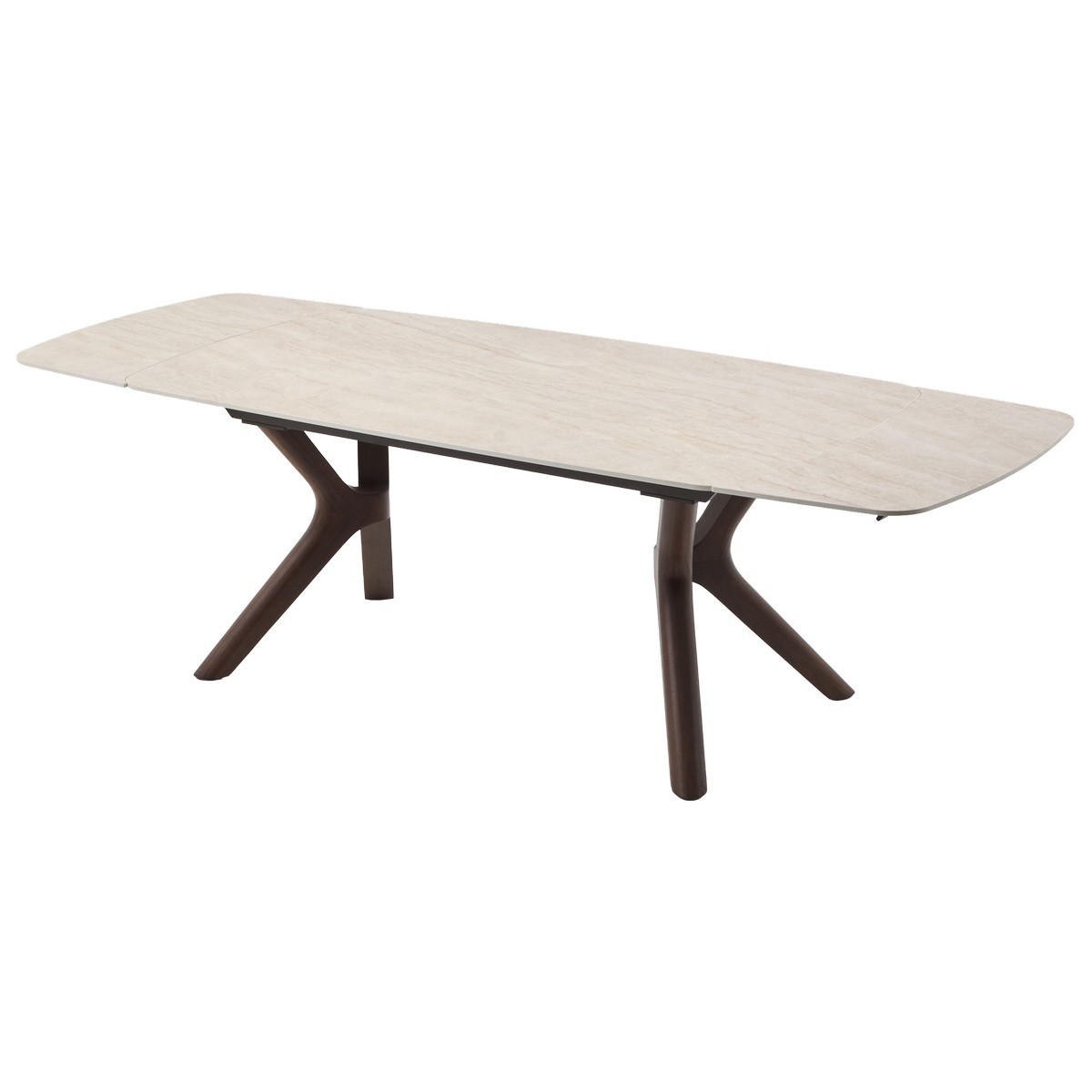 Стол КИРАН (KIRAN) 180 БЕЖЕВЫЙ МРАМОР (MATTE SICILY BEIGE SOLID CERAMIC) / Орех темный, ®DISAUR