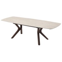 Стол КИРАН (KIRAN) 180 БЕЖЕВЫЙ МРАМОР (MATTE SICILY BEIGE SOLID CERAMIC) / Орех темный, ®DISAUR