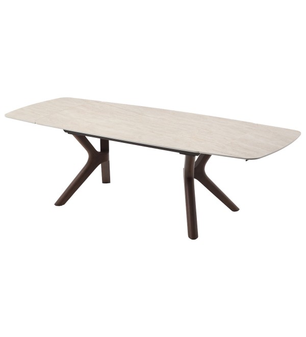 Стол КИРАН (KIRAN) 180 БЕЖЕВЫЙ МРАМОР (MATTE SICILY BEIGE SOLID CERAMIC) / Орех темный, ®DISAUR