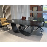 Стол ТОВЕ (TOVE) 240 цвет ЧЕРНЫЙ (GREY), стекло BUBBLE  / Шоколадное золото  ®DISAUR