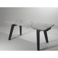 Стол БЭТИС (BETIS) 180 цвет Мрамор (MATTE GILDED WHITE SOLID CERAMIC) / Орех (WALNUT), ®DISAUR
