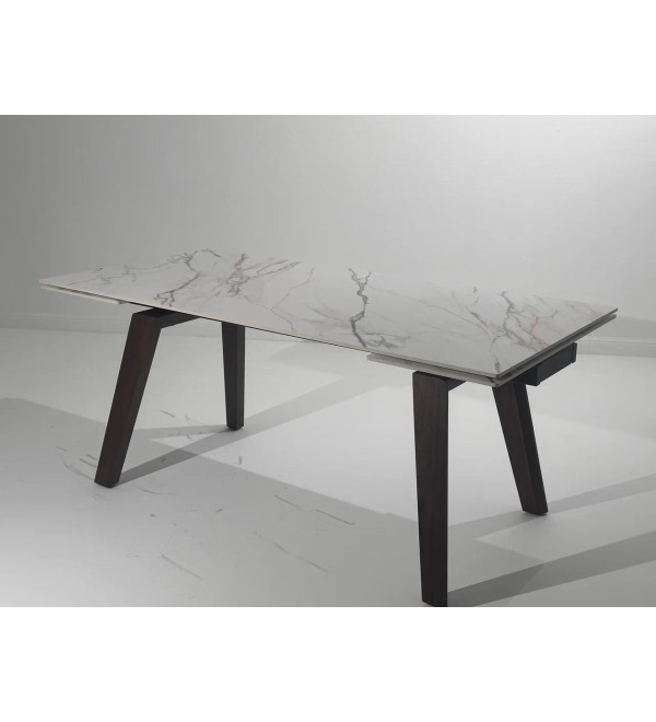 Стол БЭТИС (BETIS) 180 цвет Мрамор (MATTE GILDED WHITE SOLID CERAMIC) / Орех (WALNUT), ®DISAUR