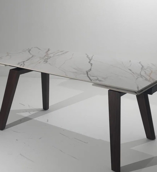 Стол БЭТИС (BETIS) 180 цвет Мрамор (MATTE GILDED WHITE SOLID CERAMIC) / Орех (WALNUT), ®DISAUR