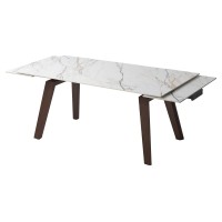 Стол БЭТИС (BETIS) 180 цвет Мрамор (MATTE GILDED WHITE SOLID CERAMIC) / Орех (WALNUT), ®DISAUR