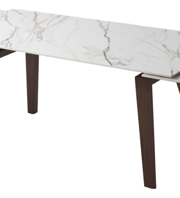 Стол БЭТИС (BETIS) 180 цвет Мрамор (MATTE GILDED WHITE SOLID CERAMIC) / Орех (WALNUT), ®DISAUR