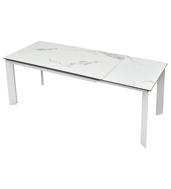 Стол КРЕМОНА (CREMONA) 140 цвет БЕЛЫЙ МРАМОР ГЛЯНЦ (HIGH GLOSS STATUARIO), керамика/ БЕЛЫЙ, ®DISAUR