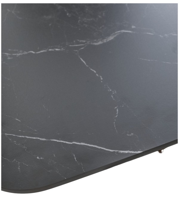 Стол БЛАНКО (BLANCO) 160 цвет ЧЕРНЫЙ МРАМОР МАТОВЫЙ (MATT BLACK MARBLE SOLID CERAMIC / ОРЕХ, ®DISAUR