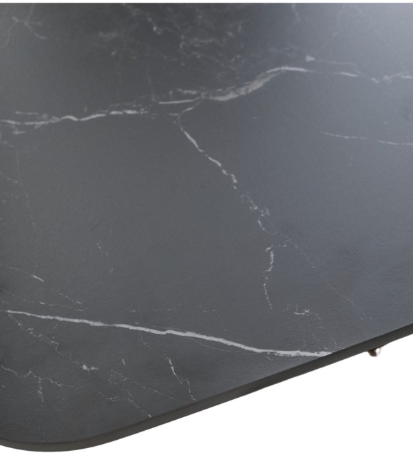 Стол БЛАНКО (BLANCO) 160 цвет ЧЕРНЫЙ МРАМОР МАТОВЫЙ (MATT BLACK MARBLE SOLID CERAMIC / ОРЕХ, ®DISAUR