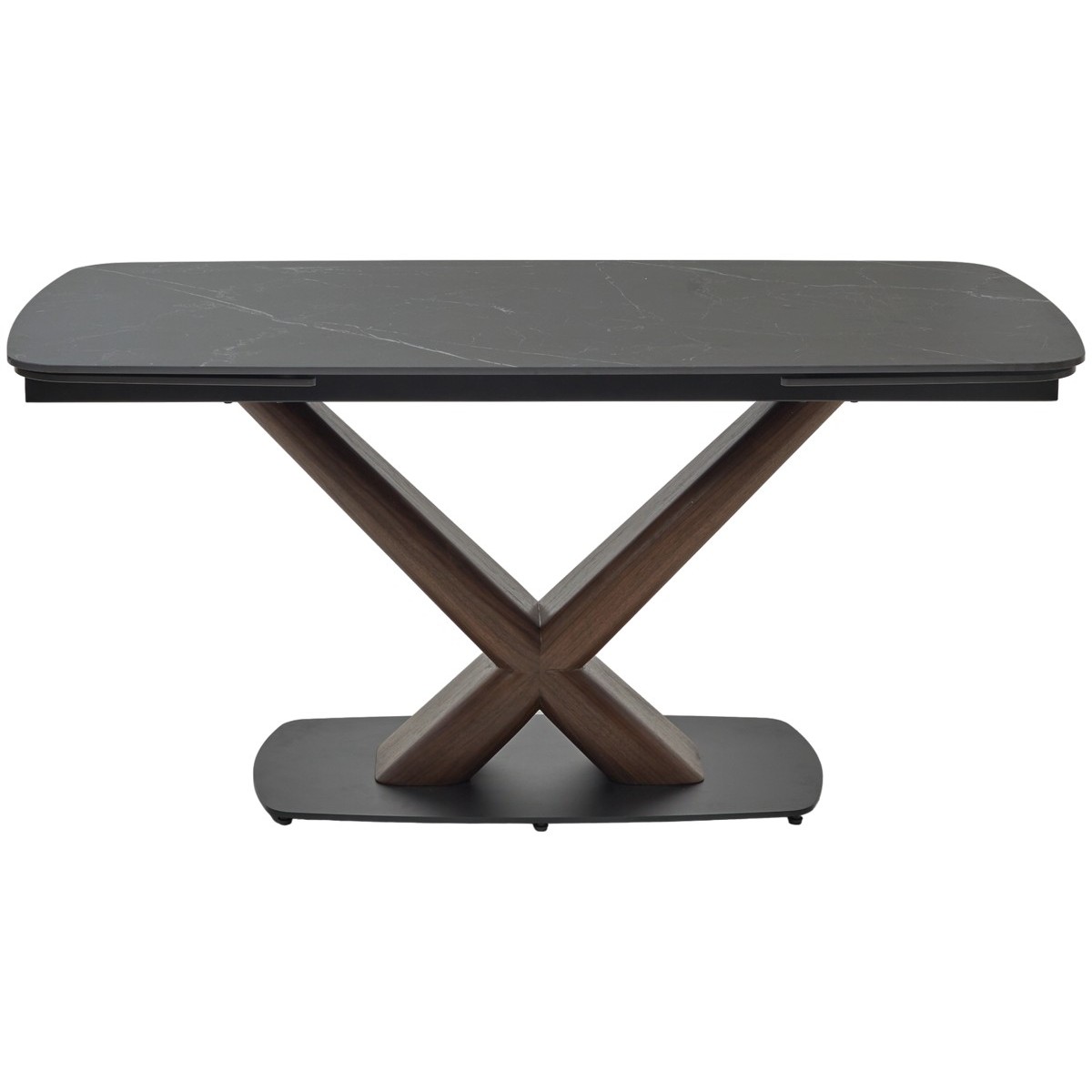 Стол БЛАНКО (BLANCO) 160 цвет ЧЕРНЫЙ МРАМОР МАТОВЫЙ (MATT BLACK MARBLE SOLID CERAMIC / ОРЕХ, ®DISAUR