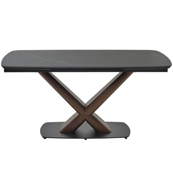 Стол БЛАНКО (BLANCO) 160 цвет ЧЕРНЫЙ МРАМОР МАТОВЫЙ (MATT BLACK MARBLE SOLID CERAMIC / ОРЕХ, ®DISAUR
